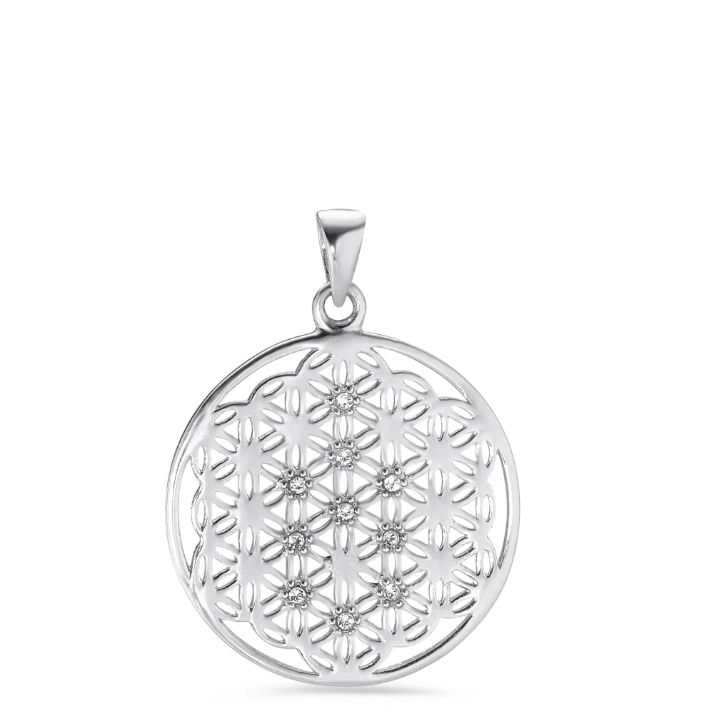 Ciondolo Argento Zirconia 10 pietra rodiato Fiore della vita Ø20 mm