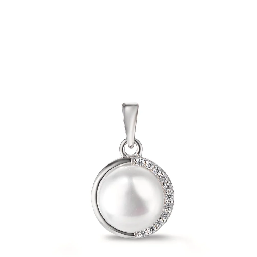 Ciondolo Argento Zirconia 11 pietra rodiato Perla coltivata d'acqua dolce Ø10 mm