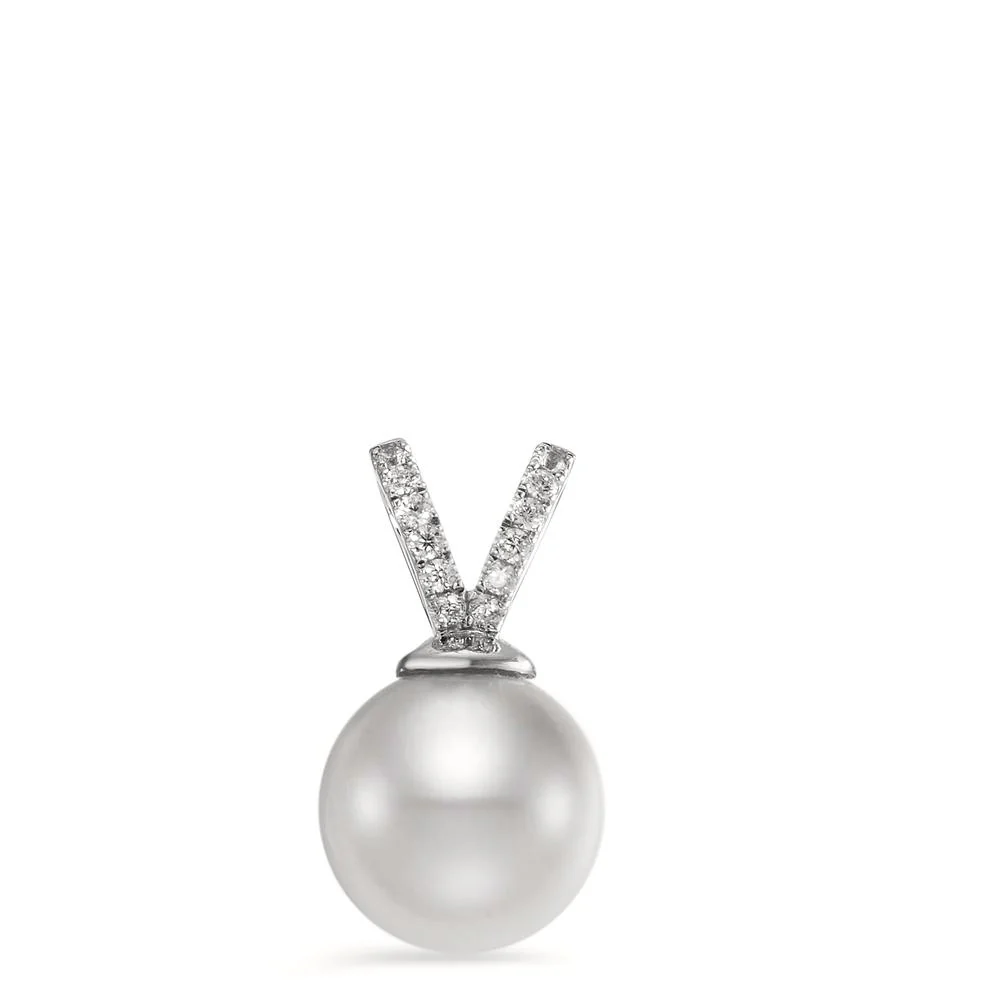 Ciondolo Argento Zirconia 12 pietra rodiato Perla coltivata d'acqua dolce bianco, 9 mm
