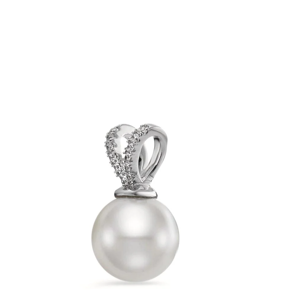 Ciondolo Argento Zirconia 12 pietra rodiato Perla coltivata d'acqua dolce bianco, 9 mm - Image 2