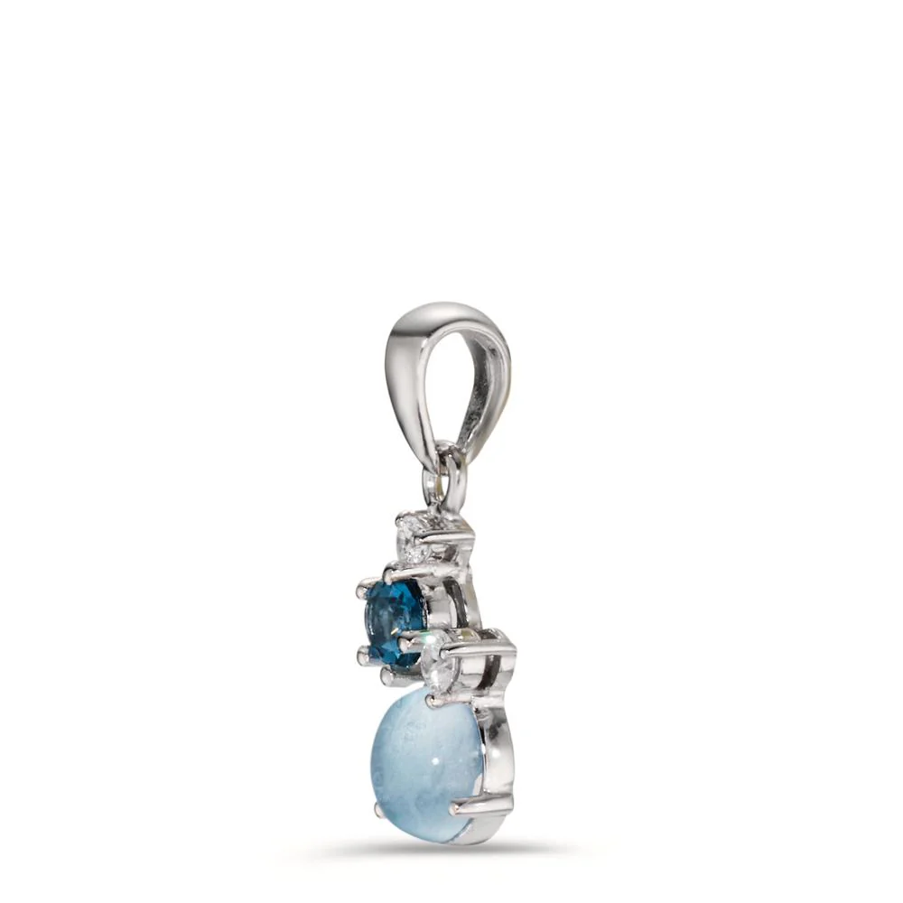 Ciondolo Argento Zirconia 2 pietra, Topazio azzurro di Londra, Topazio blu rodiato - Image 2