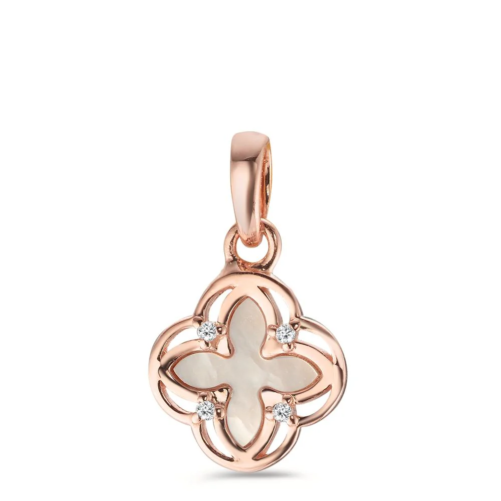 Ciondolo Argento Zirconia 4 pietra rosa dorato Madreperla bianco Ø9.5 mm