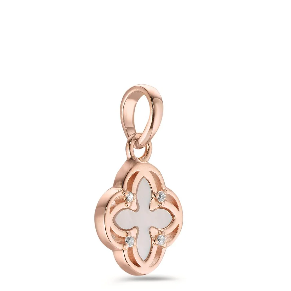 Ciondolo Argento Zirconia 4 pietra rosa dorato Madreperla bianco Ø9.5 mm - Image 2