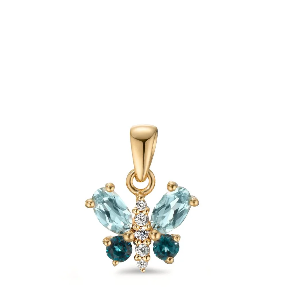 Ciondolo Argento Zirconia 5 pietra, Topazio azzurro di Londra 2 pietra, Topazio blu, 2 pietra giallo dorato Farfalla Ø8 mm