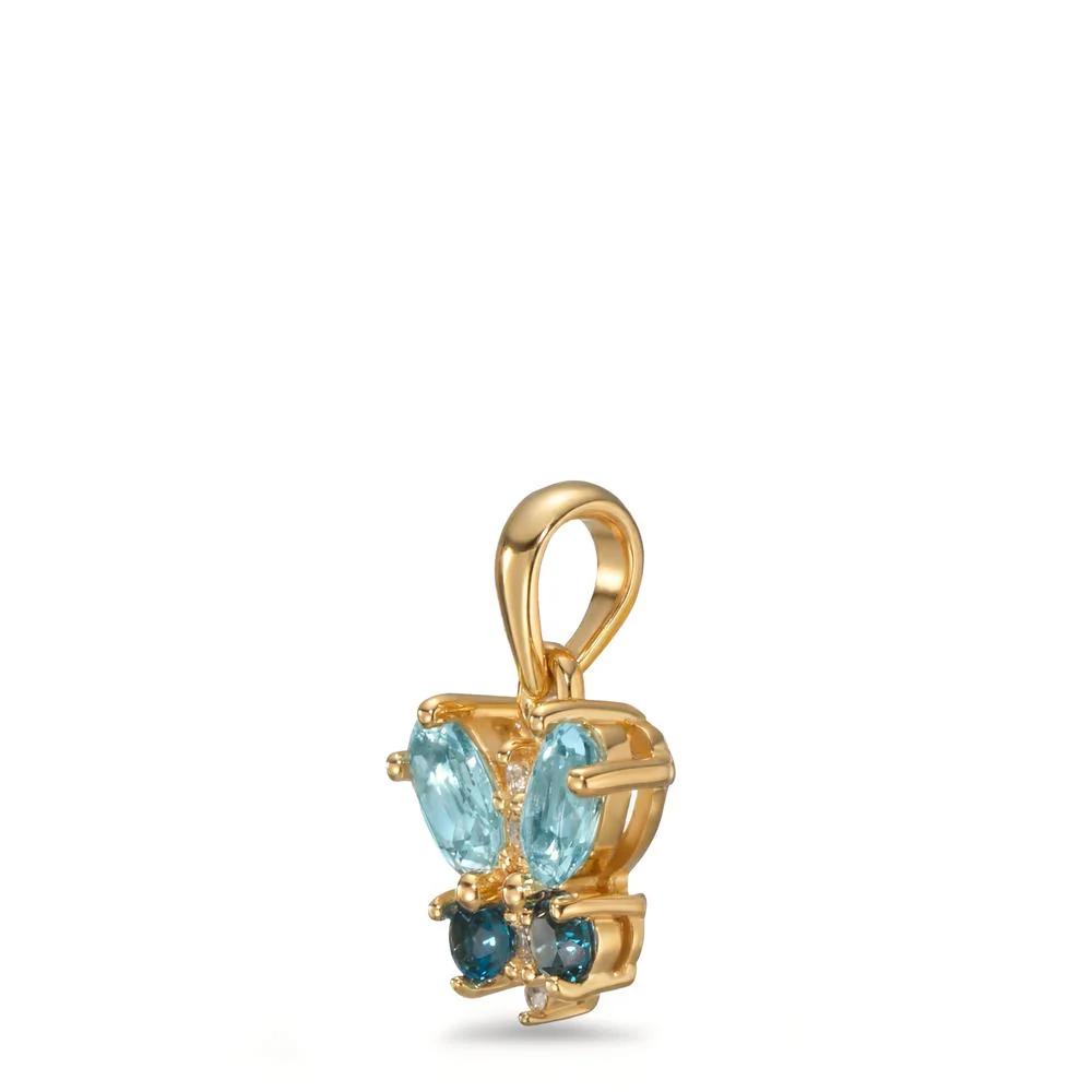 Ciondolo Argento Zirconia 5 pietra, Topazio azzurro di Londra 2 pietra, Topazio blu, 2 pietra giallo dorato Farfalla Ø8 mm - Image 4
