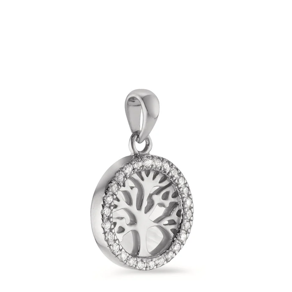 Ciondolo Argento Zirconia rodiato Madreperla bianco Albero della vita Ø12 mm - Image 2