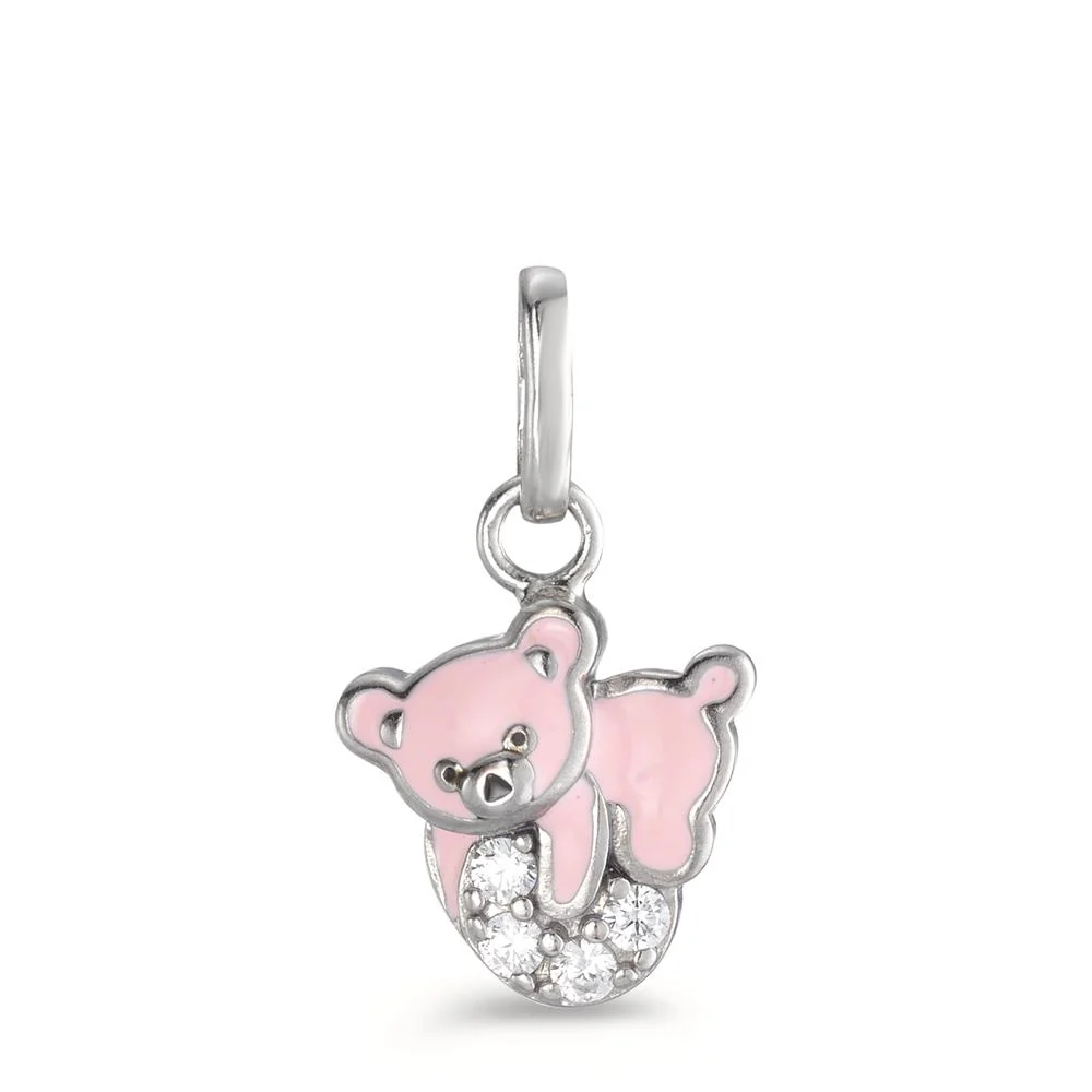 Ciondolo Argento Zirconia rodiato Orso Ø9.5 mm