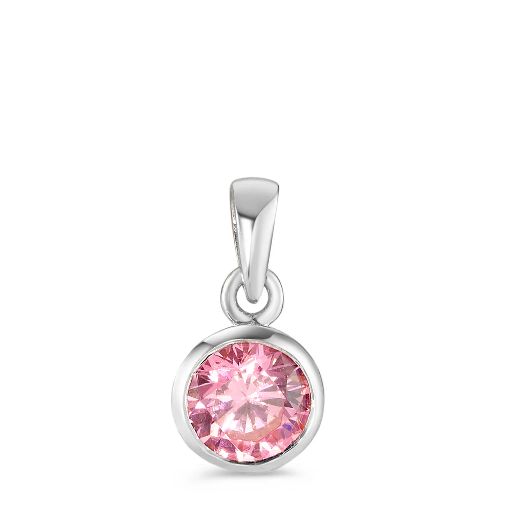 Ciondolo Argento Zirconia rosa Ø7.5 mm