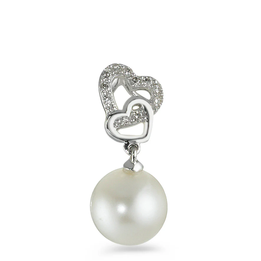 Ciondolo Oro bianco 375/9K Diamante 0.048 ct, w-si Perla coltivata d'acqua dolce, 11 Perla, 8 mm