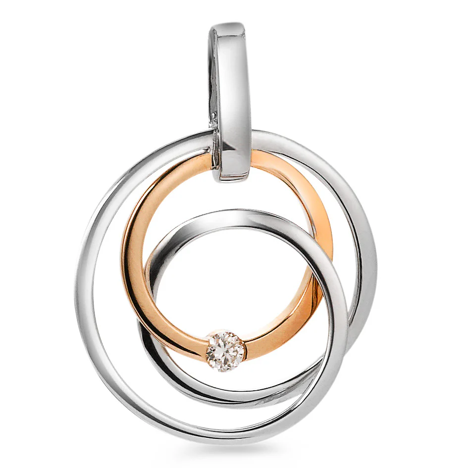 Ciondolo Oro bianco 375/9K, Oro rosso 375/9K Diamante 0.05 ct, tw-si Ø19 mm