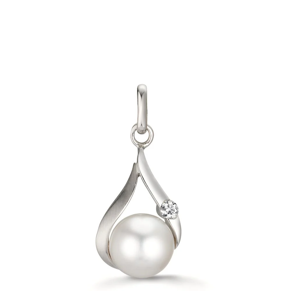 Ciondolo Oro bianco 375/9K Zirconia Perla coltivata d'acqua dolce, 7 mm
