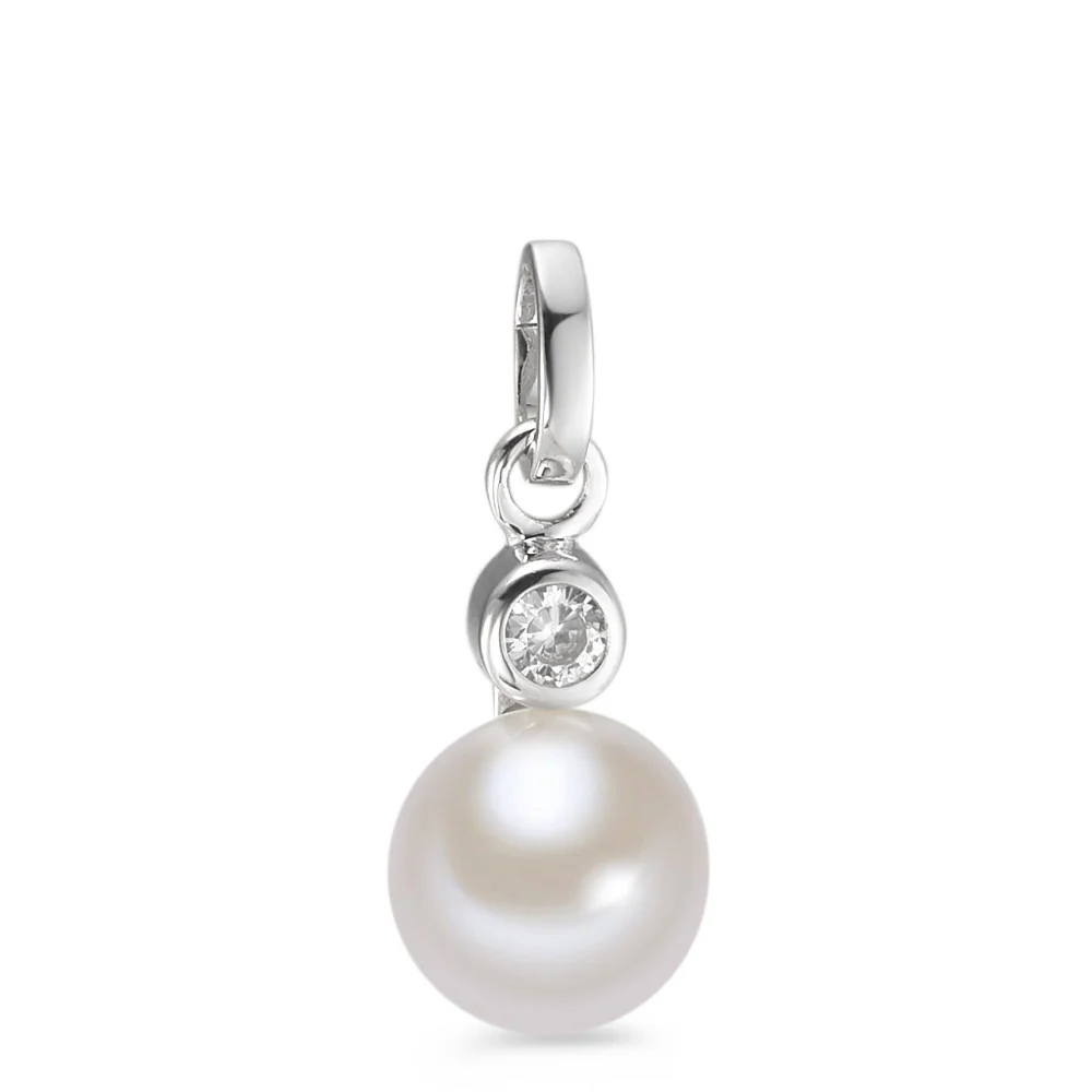 Ciondolo Oro bianco 375/9K Zirconia Perla coltivata d'acqua dolce bianco, 7.5 mm