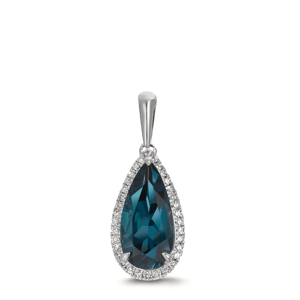 Ciondolo Oro bianco 585/14 kt Topazio azzurro di Londra 2.79 ct, [Tropfen], Diamante 0.10 ct, w-si