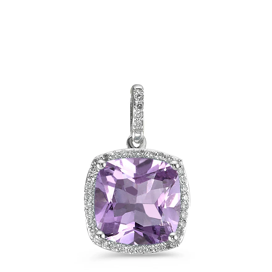 Ciondolo Oro bianco 750/18 carati Ametista Viola, Diamante bianco, 0.12 ct, 40 pietra, w-pi3 Ø11 mm