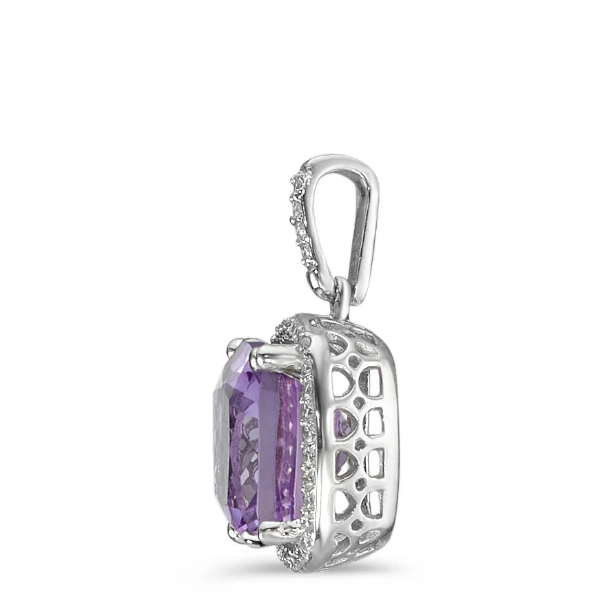Ciondolo Oro bianco 750/18 carati Ametista Viola, Diamante bianco, 0.12 ct, 40 pietra, w-pi3 Ø11 mm - Image 2