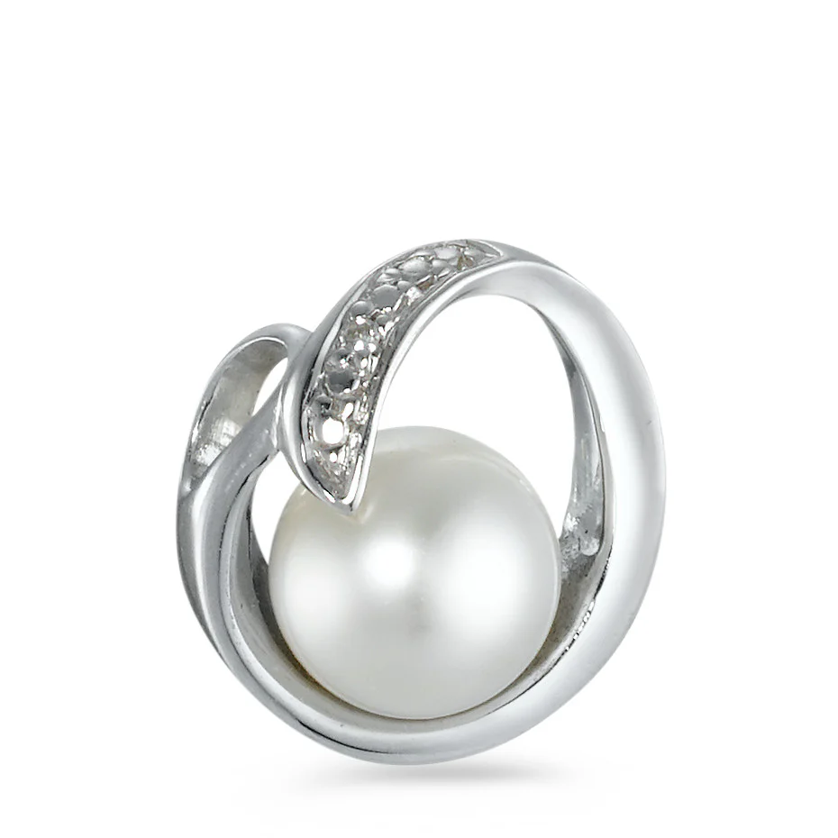 Ciondolo Oro bianco 750/18 carati Diamante 0.003 ct, w-pi1 Perla coltivata d'acqua dolce bianco, 7 mm