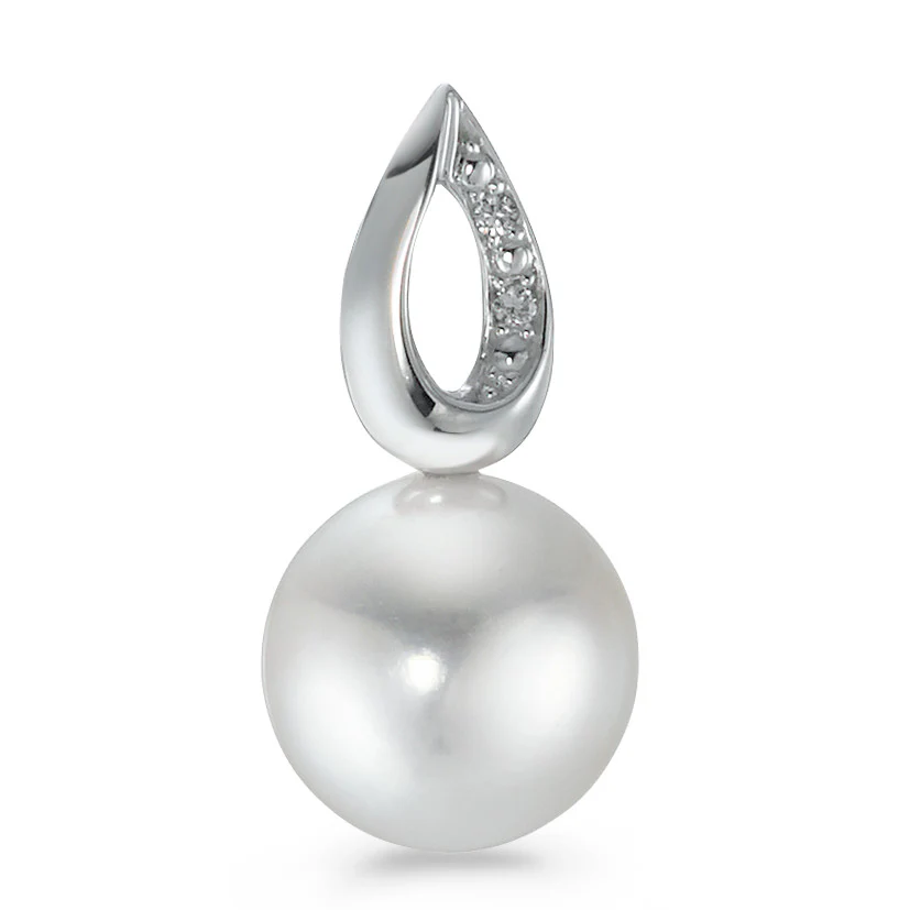 Ciondolo Oro bianco 750/18 carati Diamante 0.01 ct, 2 pietra, [Brillant], p1 Perla coltivata d'acqua dolce 8.5-9 mm