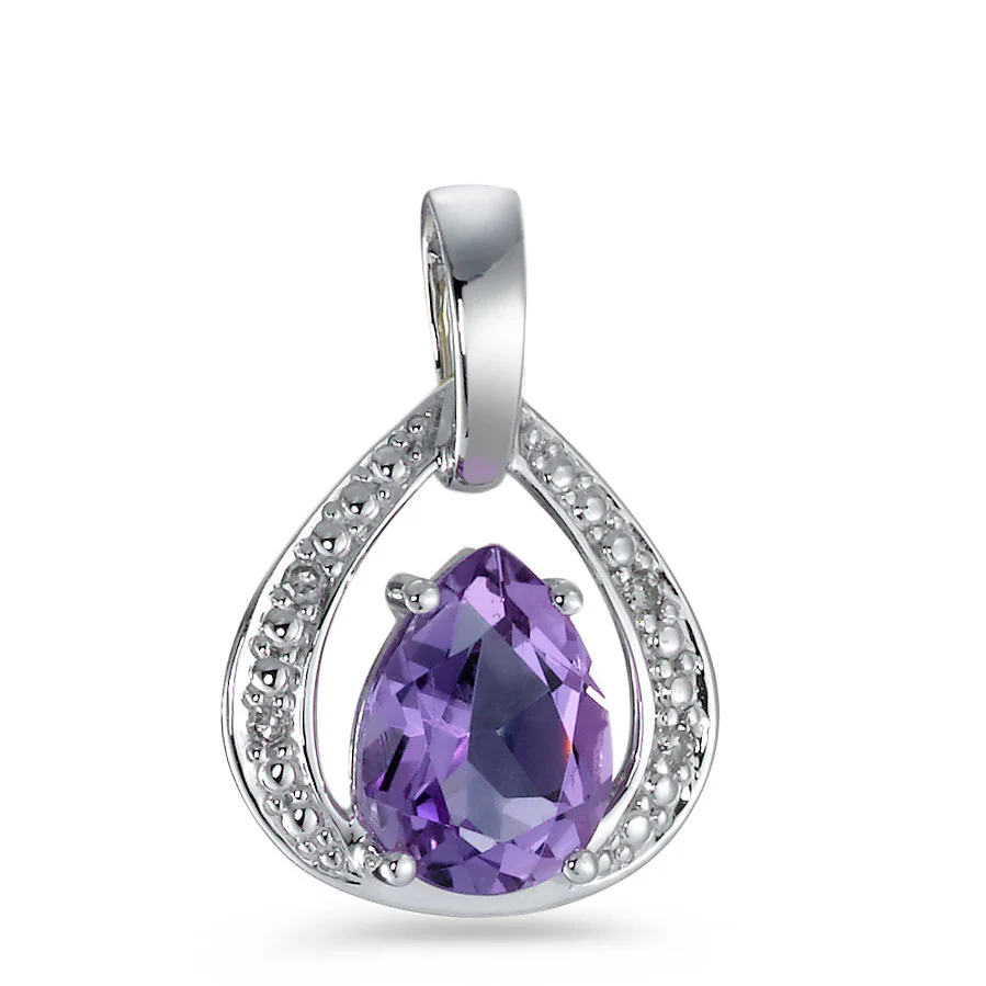 Ciondolo Oro bianco 750/18 carati Diamante 0.02 ct, 4 pietra, [facettiert], p1, Ametista