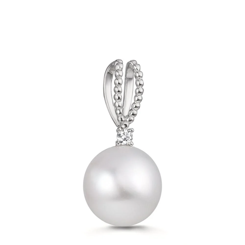 Ciondolo Oro bianco 750/18 carati Diamante 0.02 ct, [Brillant], p1 Perla coltivata d'acqua dolce, 8.5 mm