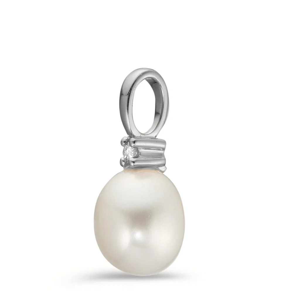 Ciondolo Oro bianco 750/18 carati Diamante 0.02 ct, w-pi1 Perla coltivata d'acqua dolce bianco, 8.5 mm - Image 2