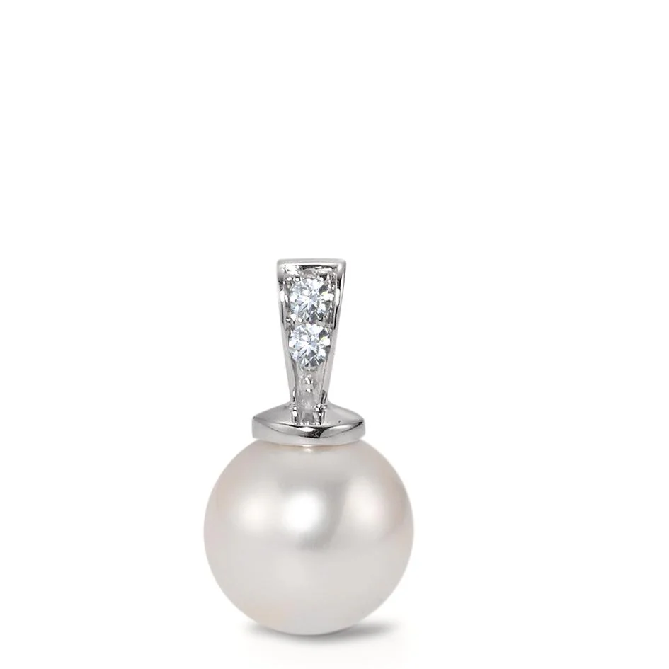Ciondolo Oro bianco 750/18 carati Diamante 0.025 ct, 2 pietra, w-si Perla coltivata d'acqua dolce, 8 mm