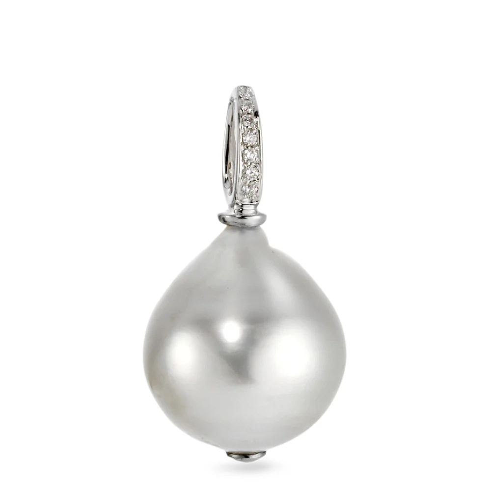 Ciondolo Oro bianco 750/18 carati Diamante 0.03 ct, 7 pietra, w-si Perla di Tahiti, 7 Perla, 11 mm