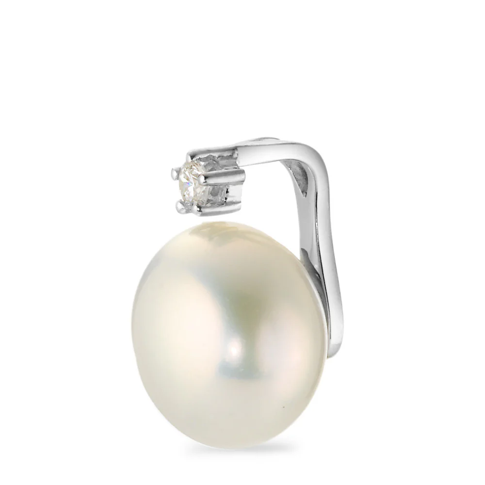 Ciondolo Oro bianco 750/18 carati Diamante 0.05 ct, w-si Perla coltivata d'acqua dolce, 10 mm - Image 2