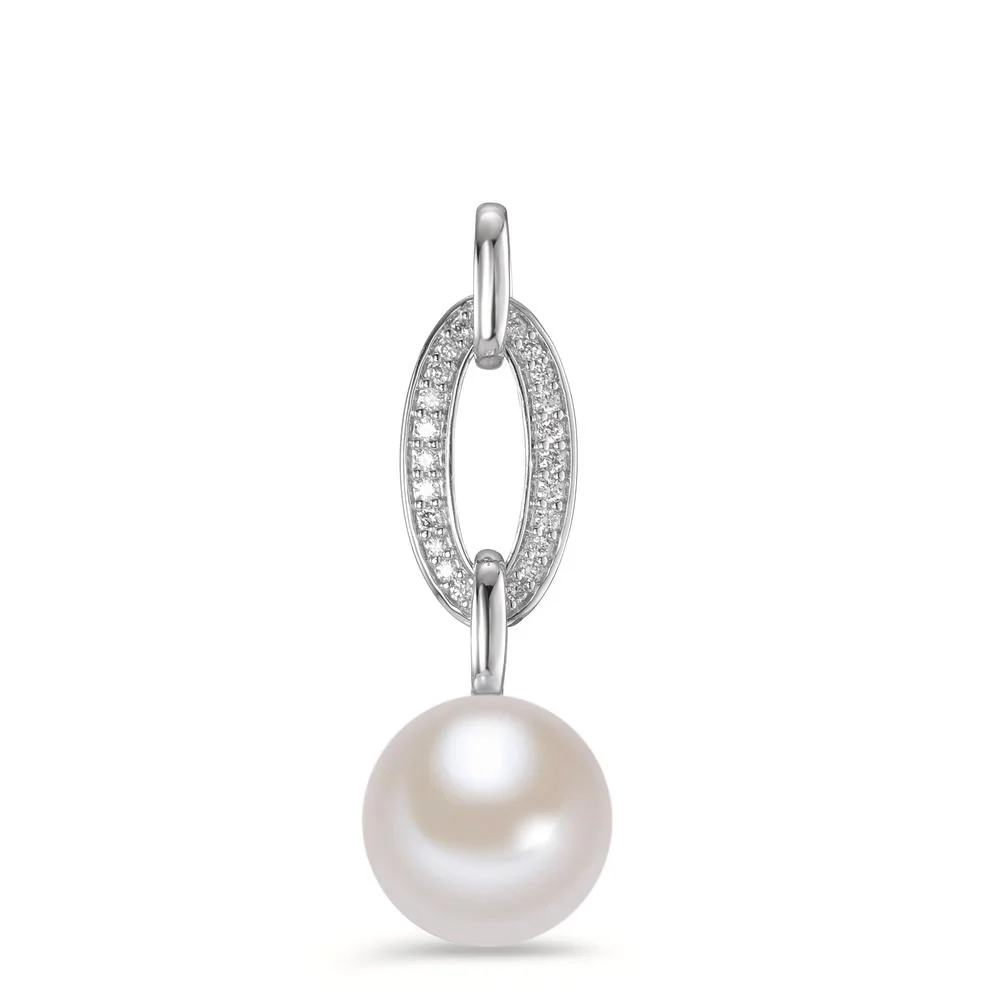 Ciondolo Oro bianco 750/18 carati Diamante 0.09 ct, [Brillant], w-si Perla coltivata d'acqua dolce bianco, 10 mm