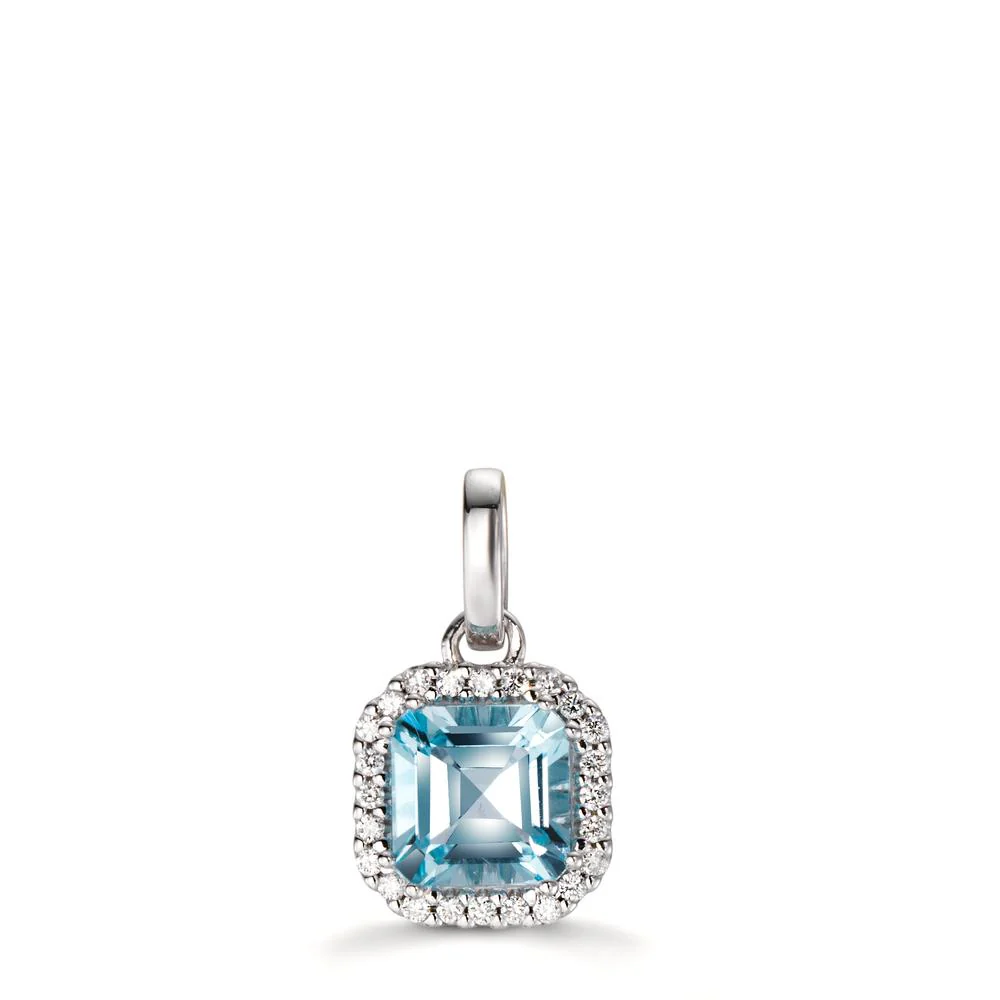 Ciondolo Oro bianco 750/18 carati Diamante 0.09 ct, w-si, Topazio Ø8.8 mm