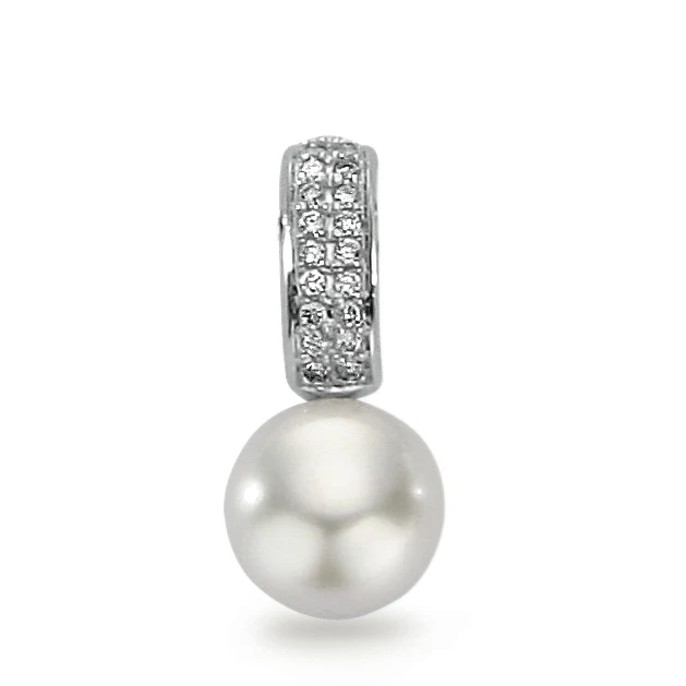 Ciondolo Oro bianco 750/18 carati Diamante 0.10 ct, 20 pietra, w-pi1 Perla coltivata d'acqua dolce, 20 Perla, 7.5 mm