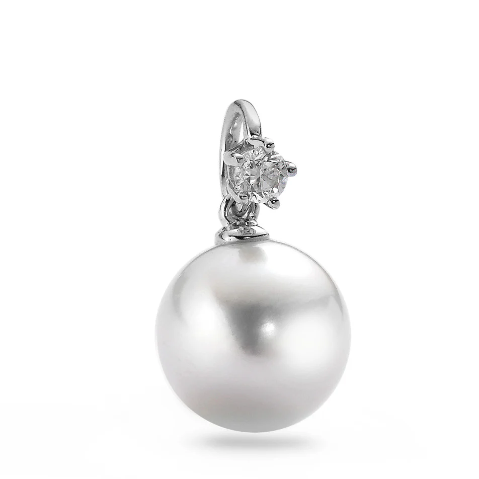 Ciondolo Oro bianco 750/18 carati Diamante 0.10 ct, w-si Perla coltivata d'acqua dolce 10-11 mm