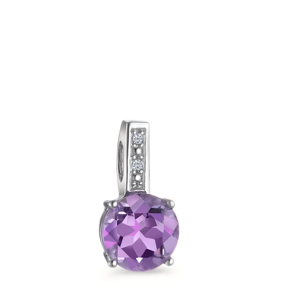 Ciondolo Oro bianco 750/18 carati Diamante bianco, 0.01 ct, 2 pietra, [facettiert], p1, Ametista