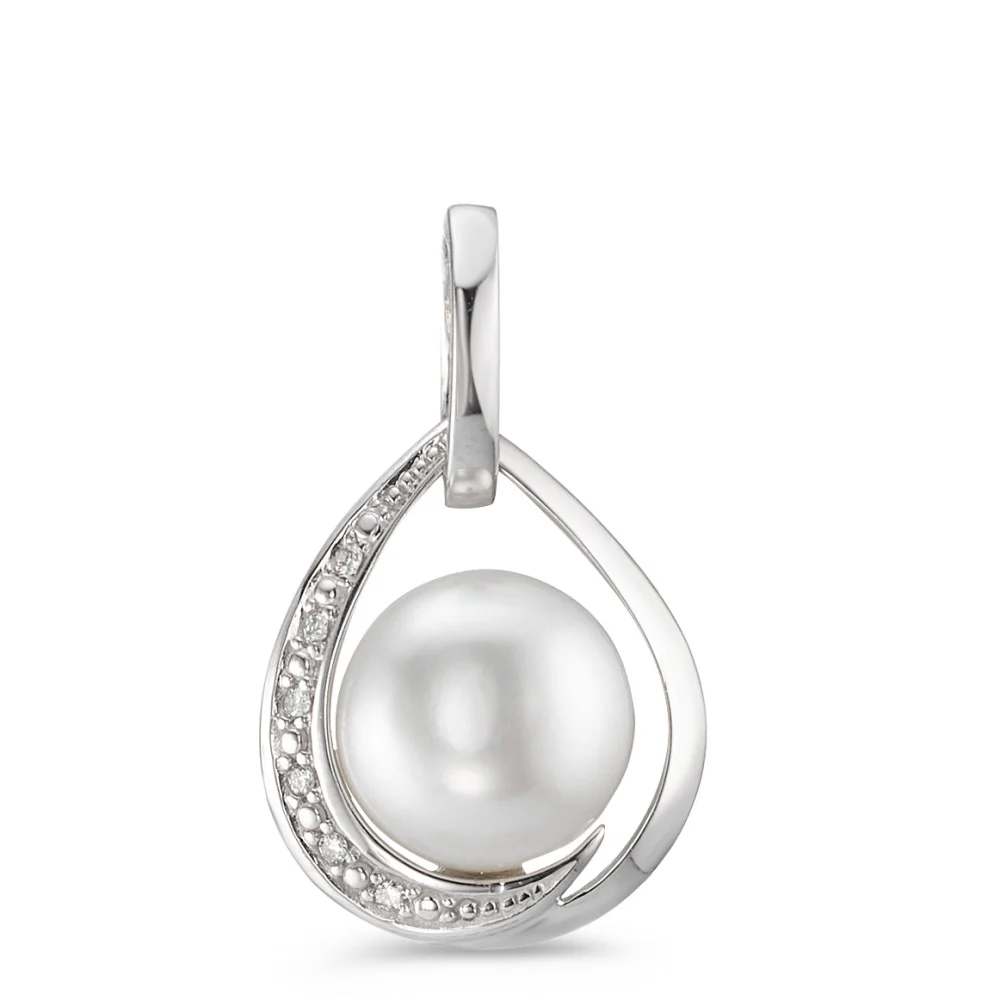 Ciondolo Oro bianco 750/18 carati Diamante bianco, 0.03 ct, 6 pietra, [Brillant], w-si Perla coltivata d'acqua dolce, 6 Perla, 9 mm