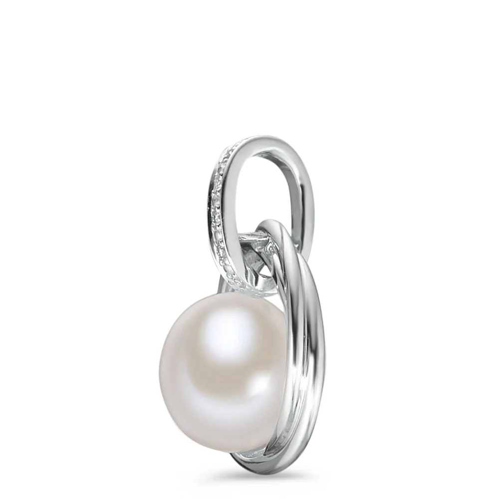 Ciondolo Oro bianco 750/18 carati Diamante bianco, 0.03 ct, 6 pietra, [Brillant], w-si Perla coltivata d'acqua dolce bianco, 9.5 mm - Image 2