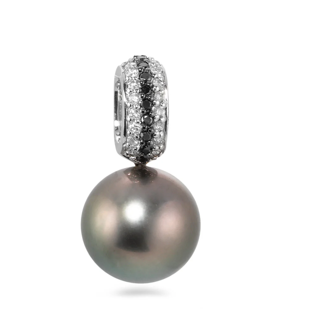 Ciondolo Oro bianco 750/18 carati Diamante nero, 0.135 ct, w-si Perla di Tahiti, 25 Perla, 11 mm