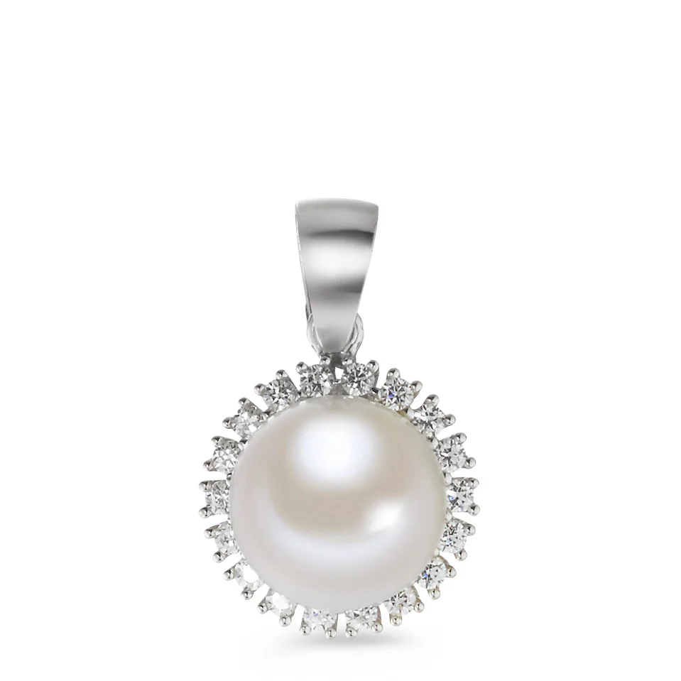 Ciondolo Oro bianco 750/18 carati Perla coltivata d'acqua dolce bianco, 5.5 mm