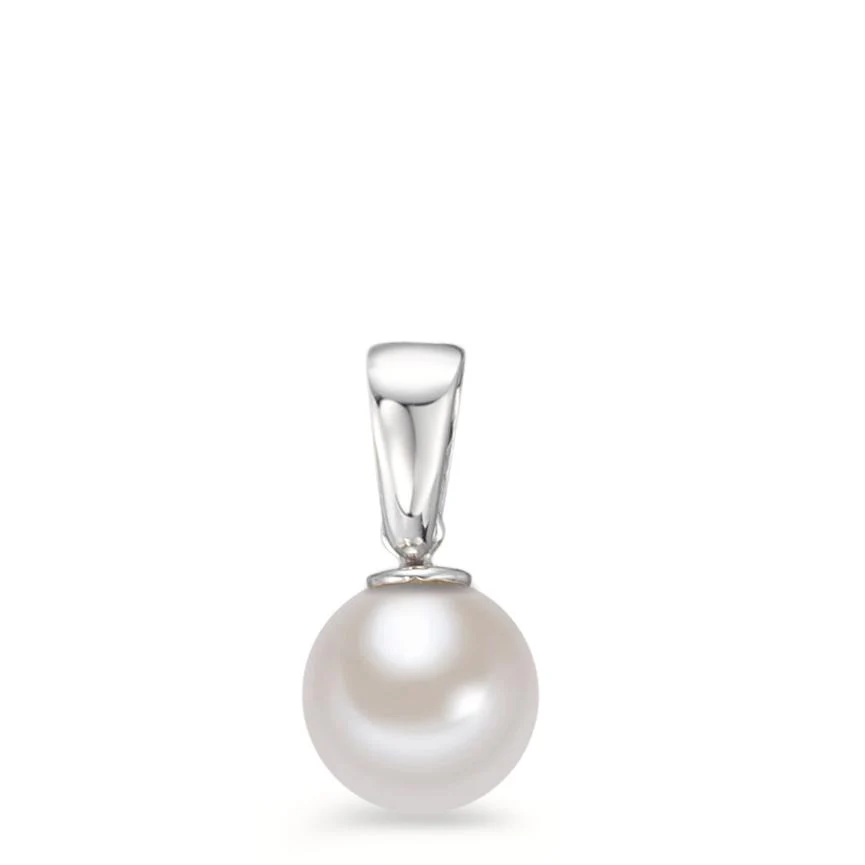 Ciondolo Oro bianco 750/18 carati Perla coltivata d'acqua dolce bianco, 6 mm