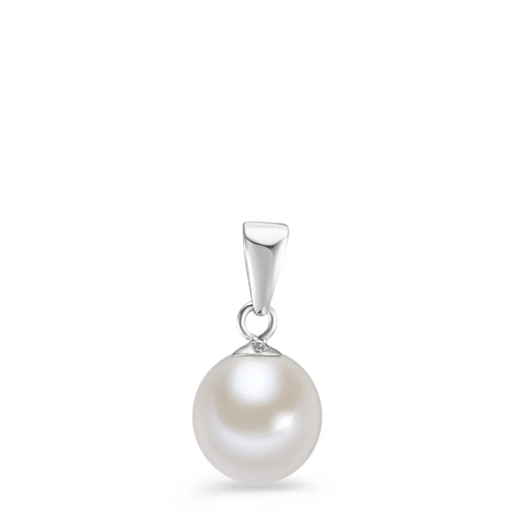 Ciondolo Oro bianco 750/18 carati Perla coltivata d'acqua dolce bianco, 7.5 mm