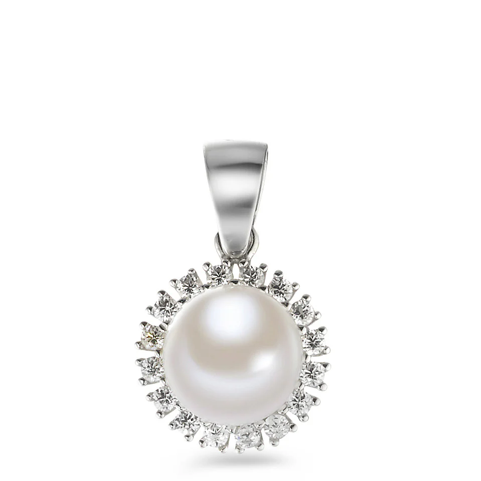 Ciondolo Oro bianco 750/18 carati Perla coltivata d'acqua dolce bianco, 7 mm
