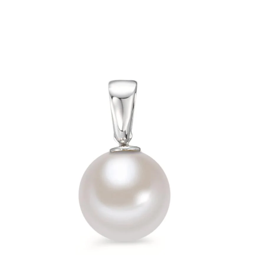 Ciondolo Oro bianco 750/18 carati Perla coltivata d'acqua dolce bianco, 8 mm
