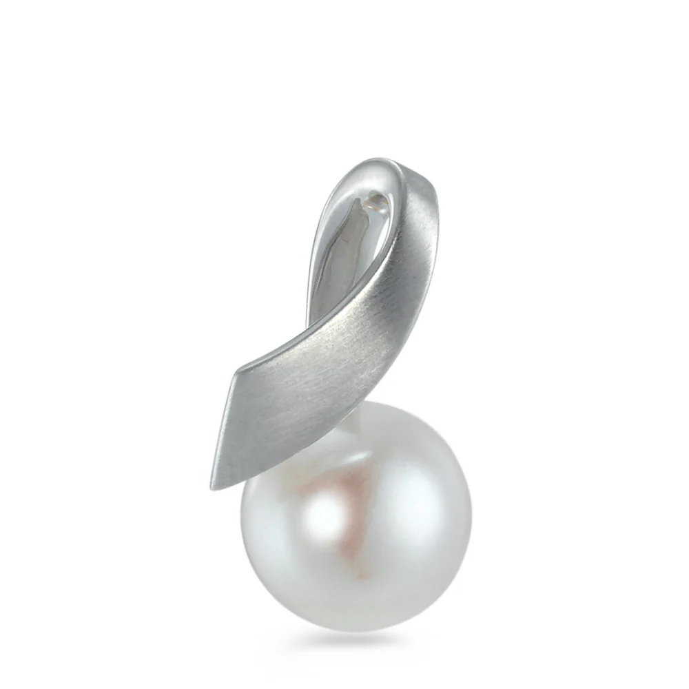 Ciondolo Oro bianco 750/18 carati Perla coltivata d'acqua dolce bianco, 9 mm