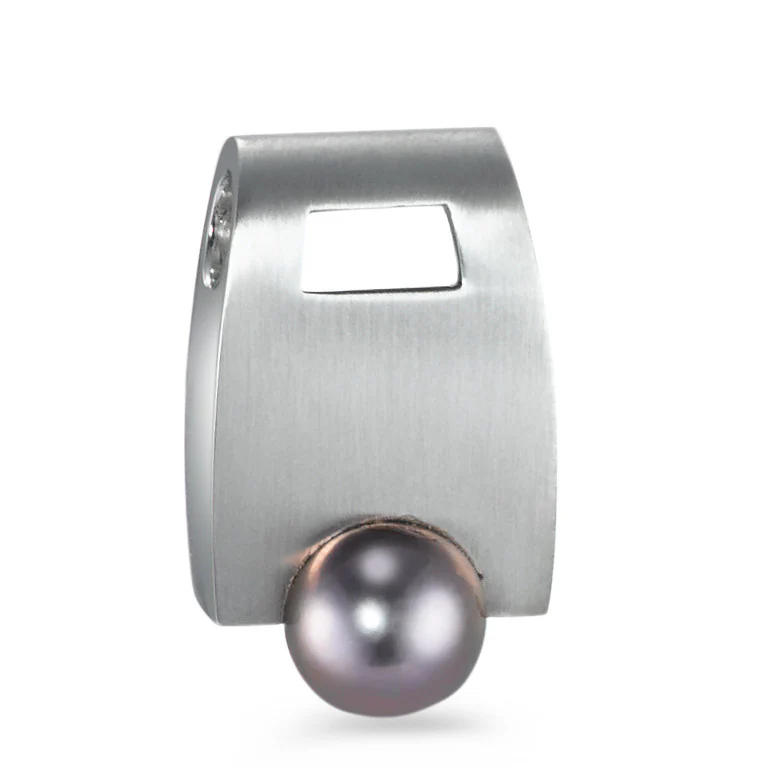 Ciondolo Oro bianco 750/18 carati Perla coltivata d'acqua dolce Grigio, 6 mm