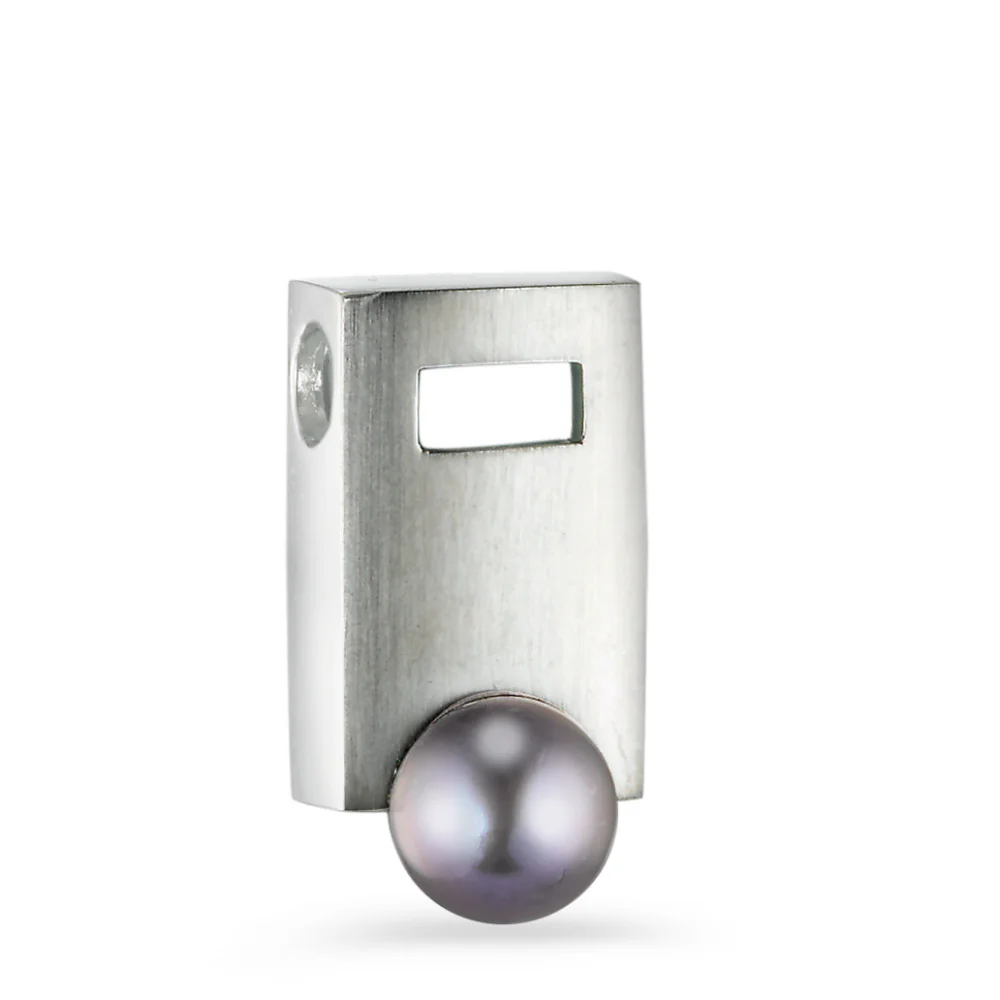 Ciondolo Oro bianco 750/18 carati Perla coltivata d'acqua dolce Grigio, 6 mm