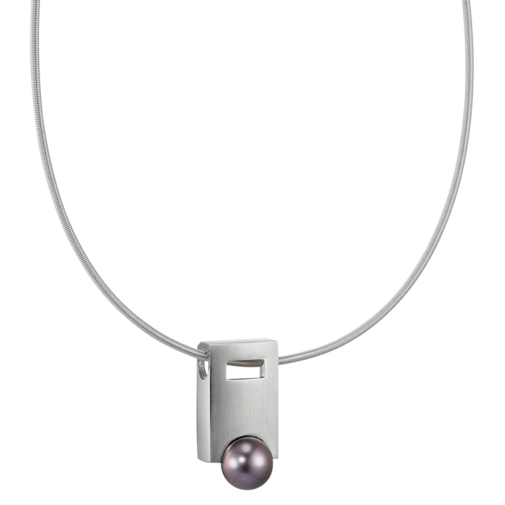 Ciondolo Oro bianco 750/18 carati Perla coltivata d'acqua dolce Grigio, 6 mm - Image 3