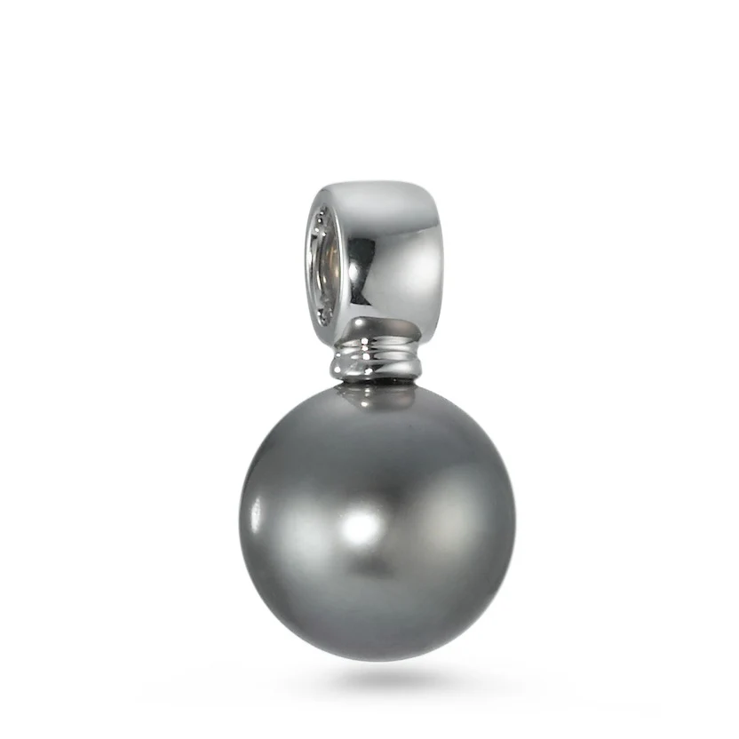 Ciondolo Oro bianco 750/18 carati Perla di Tahiti Grigio, 10 mm