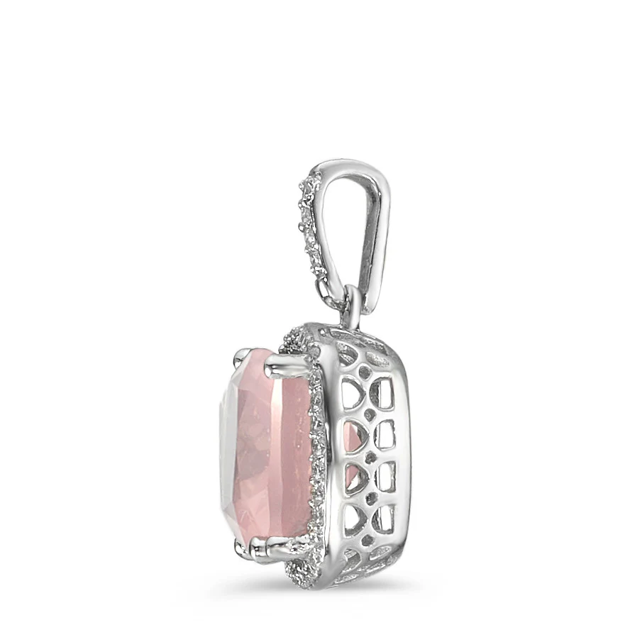 Ciondolo Oro bianco 750/18 carati Quarzo rosa rosa, Diamante bianco, 0.12 ct, 40 pietra, w-si Ø11 mm - Image 2