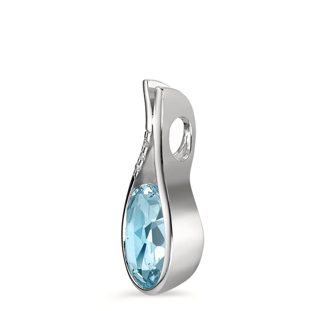 Ciondolo Oro bianco 750/18 carati Topazio blu, [oval], Diamante bianco, 0.015 ct, 3 pietra, [Brillant], w-si - Image 4