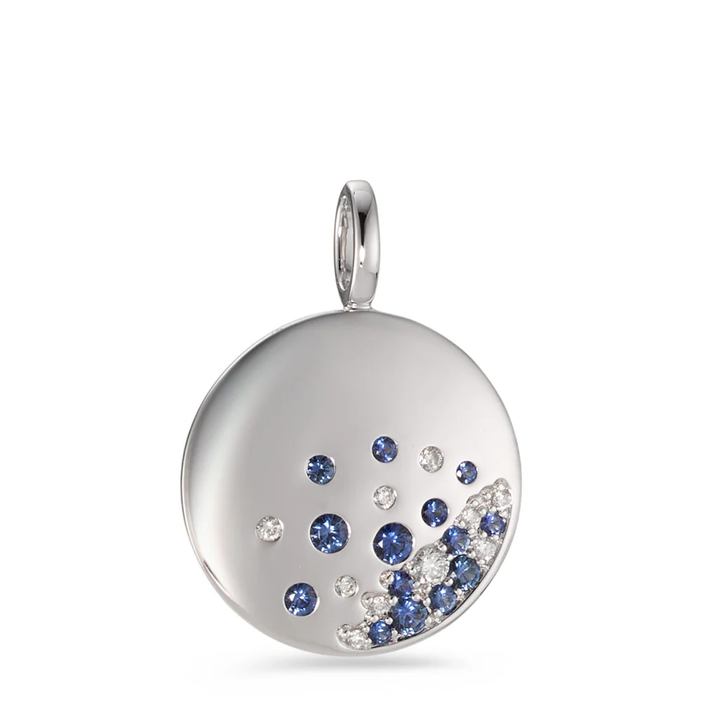 Ciondolo Oro bianco 750/18 carati Zaffiro 14 pietra, Diamante 0.10 ct, 10 pietra, w-si