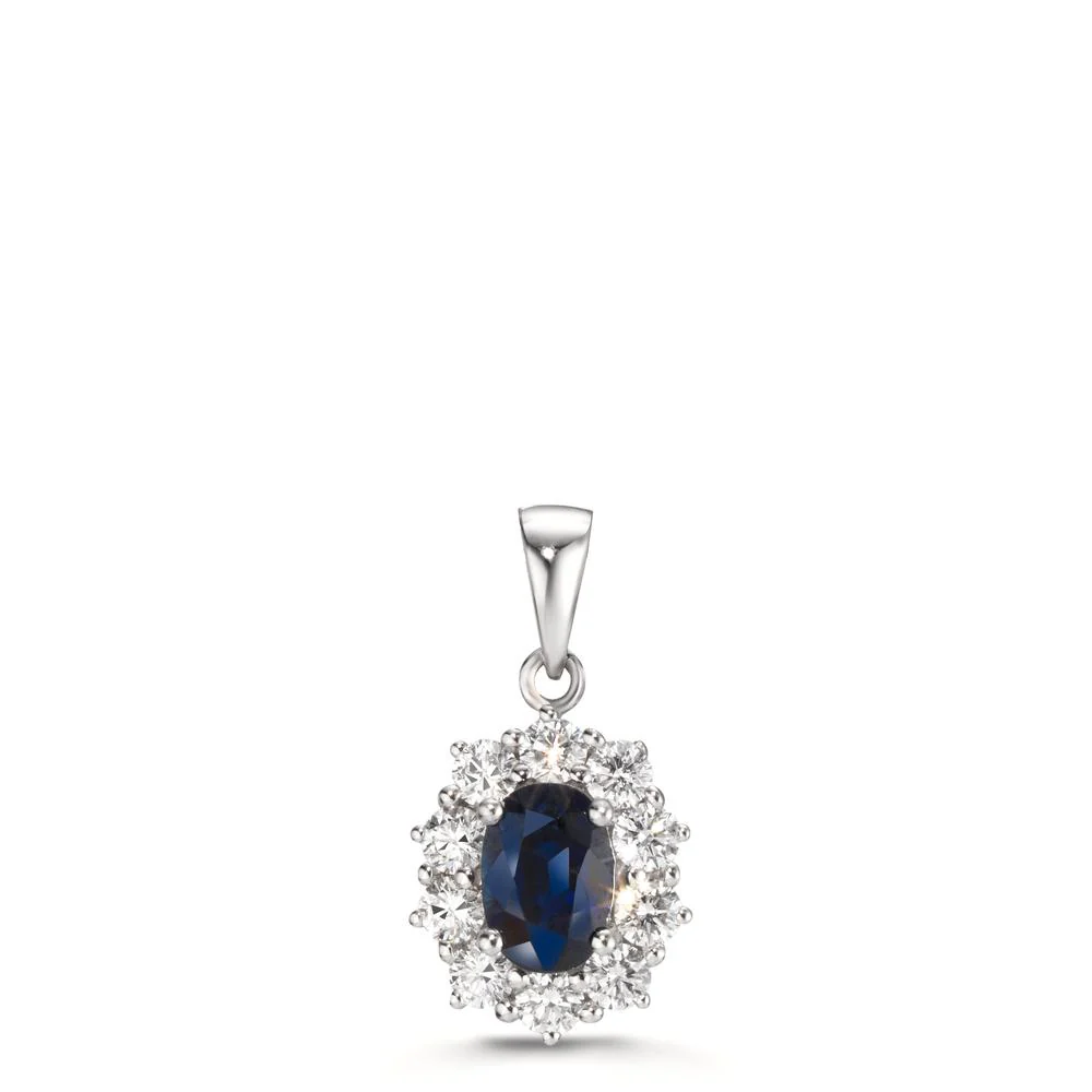 Ciondolo Oro bianco 750/18 carati Zaffiro blu, 0.87 ct, Diamante 0.556 ct, 10 pietra, w-si