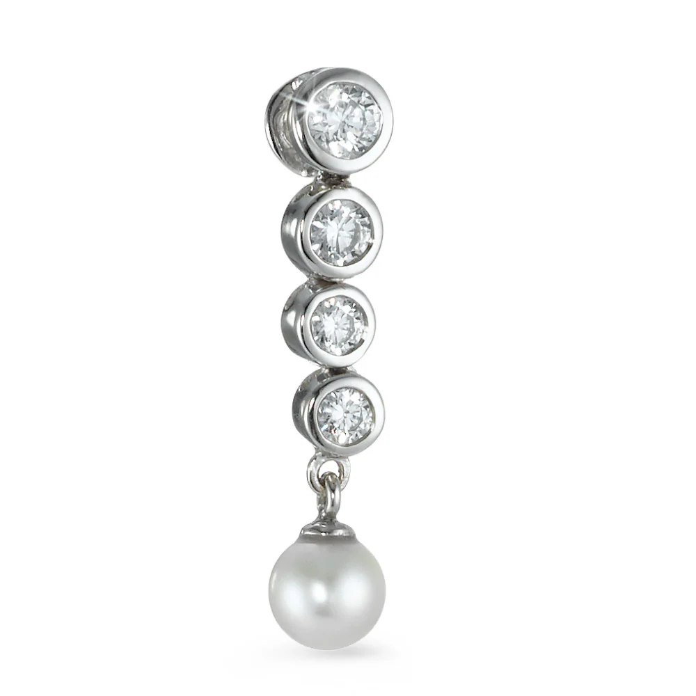 Ciondolo Oro bianco 750/18 carati Zirconia 4 pietra Perla coltivata d'acqua dolce bianco, 5 mm